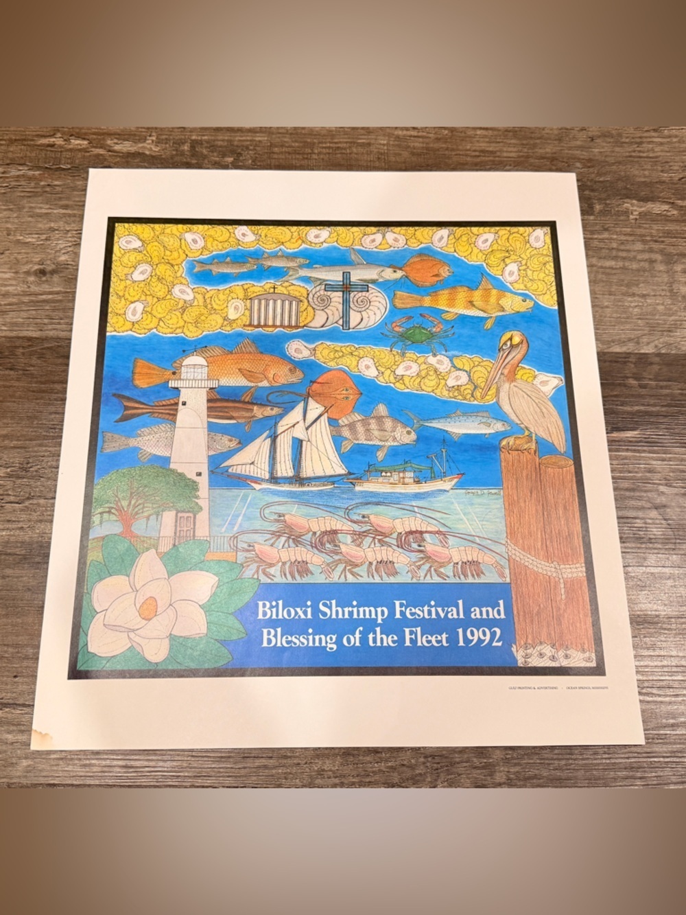 Vintage Biloxi Festival Art Print - Blue, Yellow, Brown
